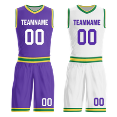 Custom Purple White Classic Style Reversible Basketball Uniform Personalized COOLMAX BBJR-D017047