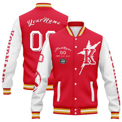 Custom Red White Kansas City Jacket Bomber Full-Snap Varsity Letterman Personalized Jacket FZ005SX-D020290-18