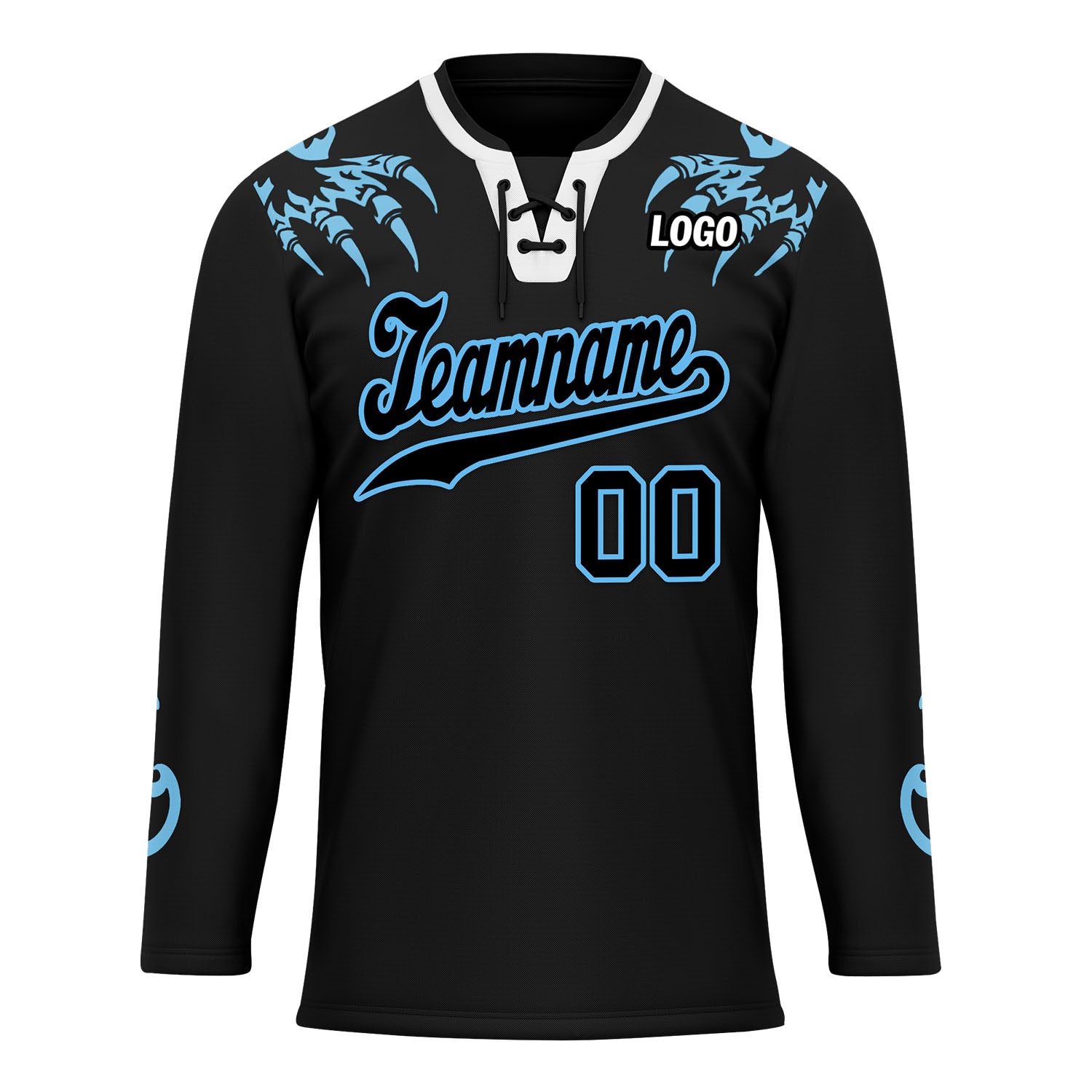 Custom Black Light Blue Gothic Personalized Hockey Jersey HCKJ01-E0601-10