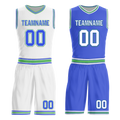 Custom White Blue Classic Style Reversible Basketball Uniform Personalized COOLMAX BBJR-D017045