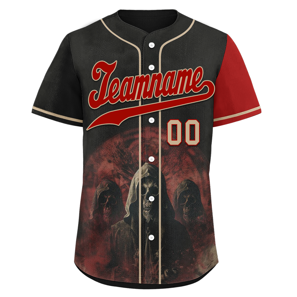 Custom Black Red Skull Fashion Personalized Authentic Baseball Jersey BSBJ01-D017143