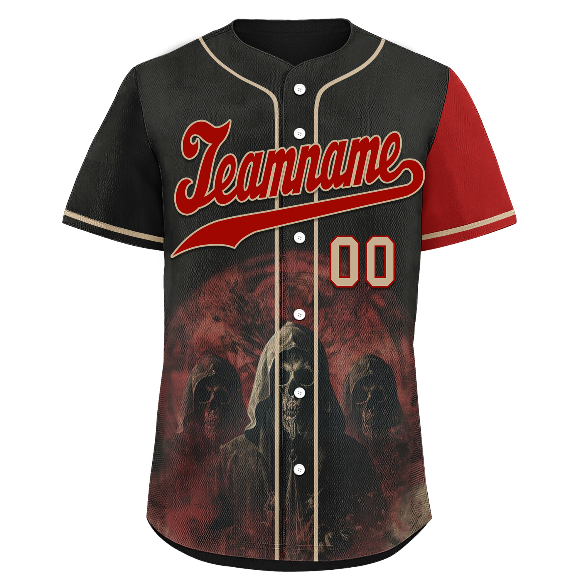 Custom Black Red Skull Fashion Personalized Authentic Baseball Jersey BSBJ01-D017143