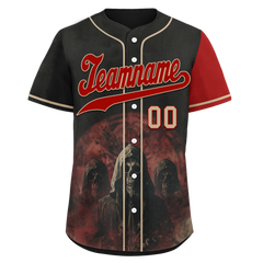 Custom Black Red Skull Fashion Personalized Authentic Baseball Jersey BSBJ01-D017143