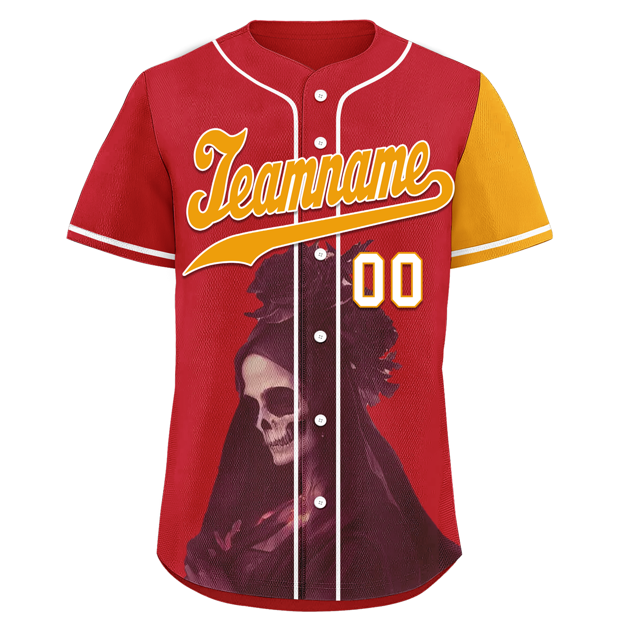 Custom Red Yellow Skull Fashion Personalized Authentic Baseball Jersey BSBJ01-D017150