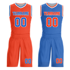 Custom Orange Blue Classic Style Reversible Basketball Uniform Personalized COOLMAX BBJR-D017040