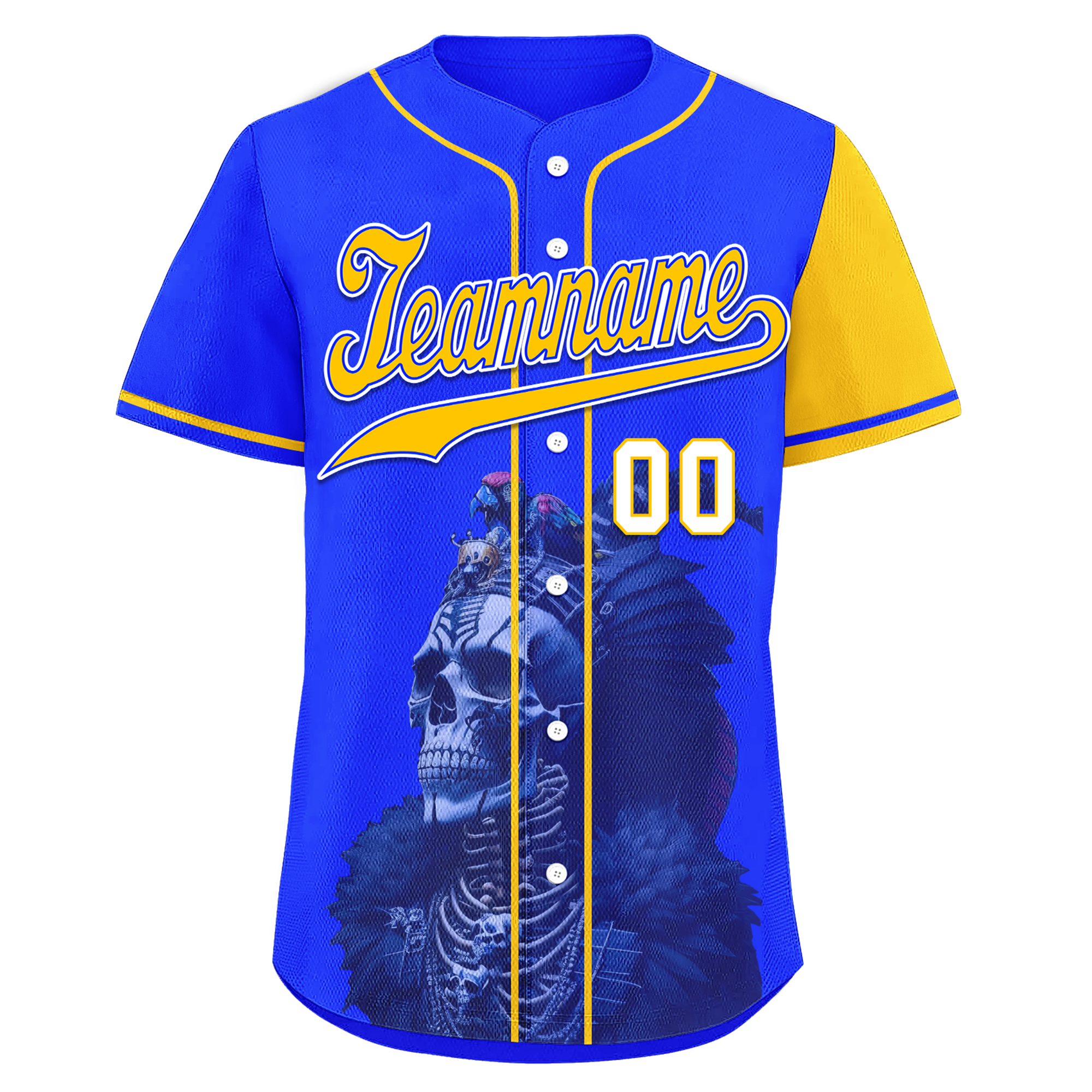 Custom Blue Yellow Skull Fashion Personalized Authentic Baseball Jersey BSBJ01-D017157