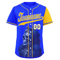 Custom Blue Yellow Skull Fashion Personalized Authentic Baseball Jersey BSBJ01-D017157