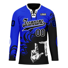 Custom Blue Black White Gothic Personalized Hockey Jersey HCKJ01-E0601-11