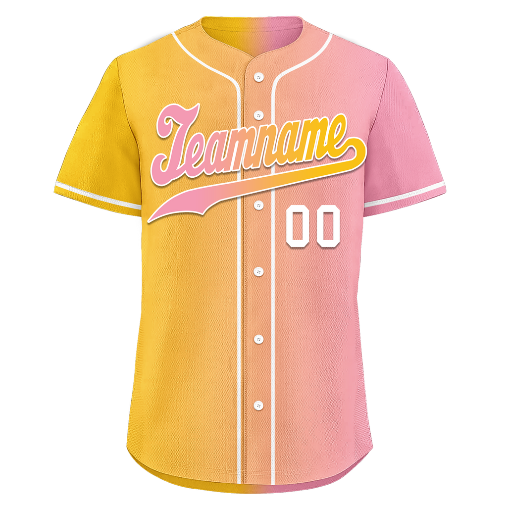 Custom Yellow Pink Gradient Fashion Personalized Authentic Baseball Jersey BSBJ01-D0a7aac