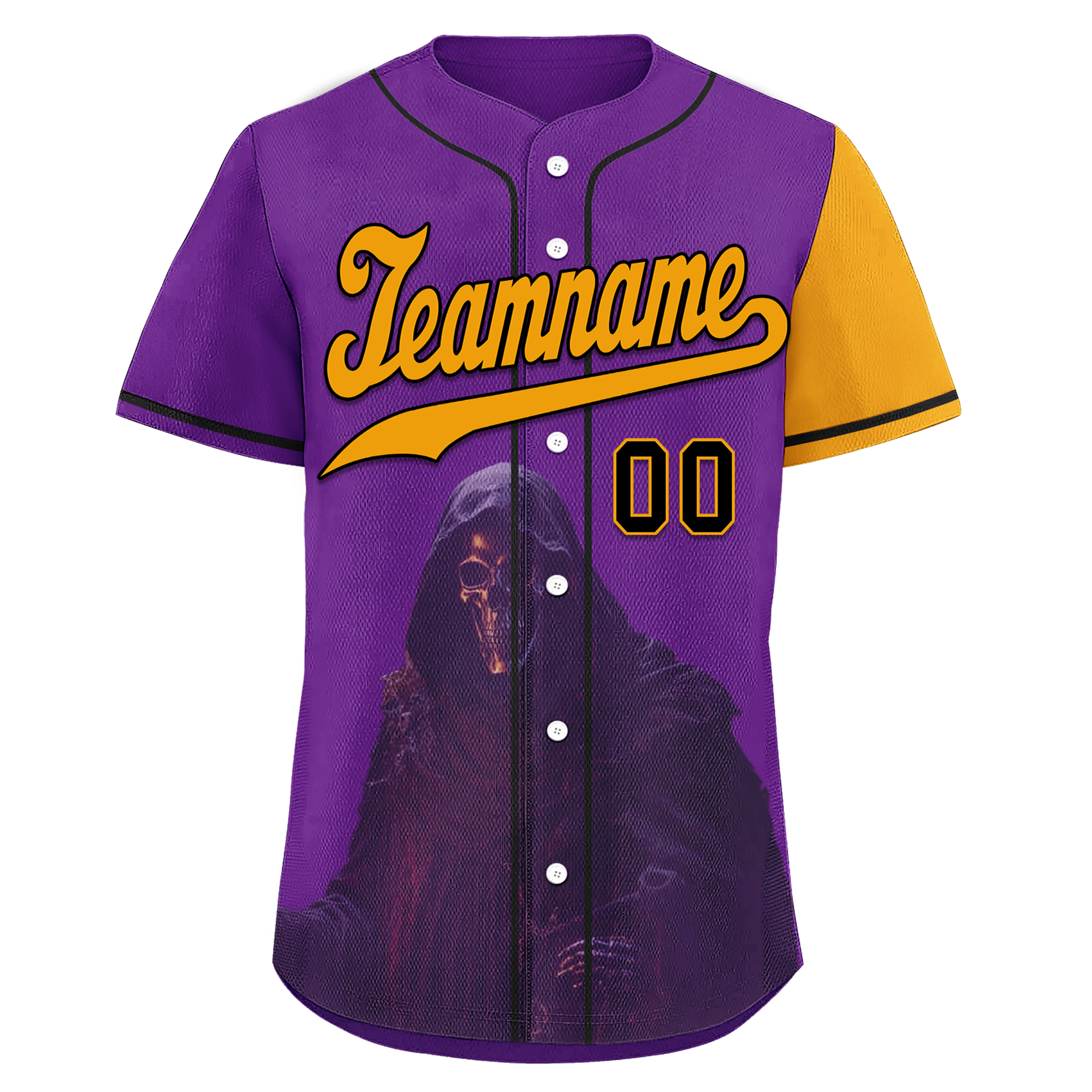 Custom Purple Yellow Skull Fashion Personalized Authentic Baseball Jersey BSBJ01-D017149