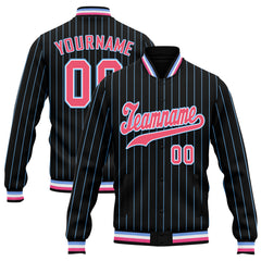 Custom Black Blue Stripe Fashion Jacket Bomber Full-Snap Varsity Letterman Personalized Jacket FZ005-D020219-30