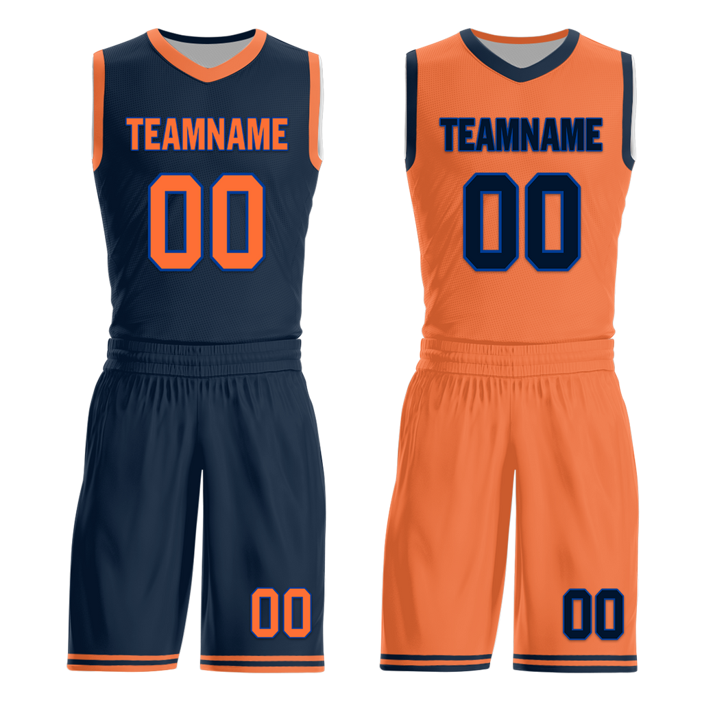 Custom Blue Orange Classic Style Reversible Basketball Uniform Personalized COOLMAX BBJR-D017015