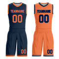 Custom Blue Orange Classic Style Reversible Basketball Uniform Personalized COOLMAX BBJR-D017015