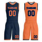 Custom Blue Orange Classic Style Reversible Basketball Uniform Personalized COOLMAX BBJR-D017015