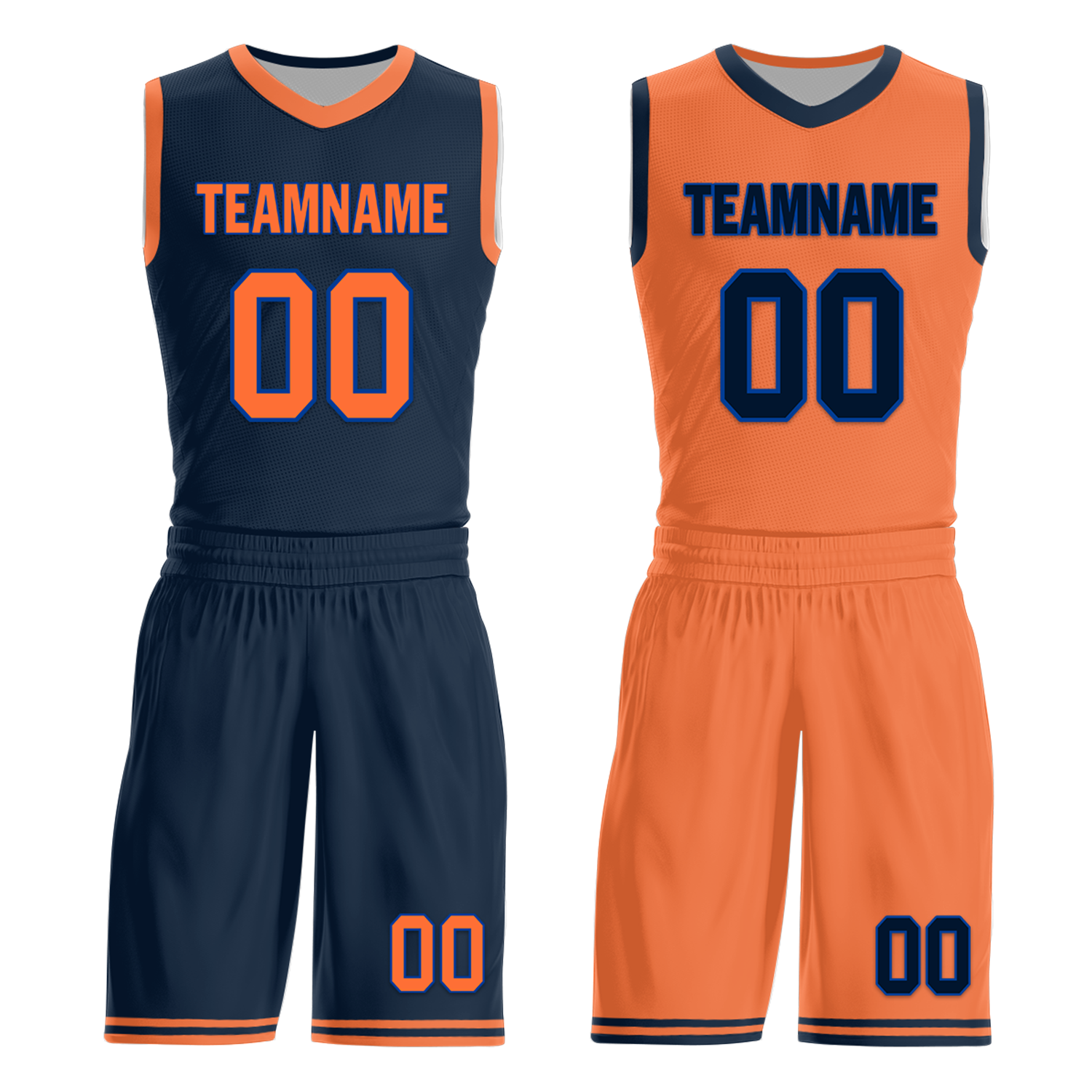 Custom Blue Orange Classic Style Reversible Basketball Uniform Personalized COOLMAX BBJR-D017015