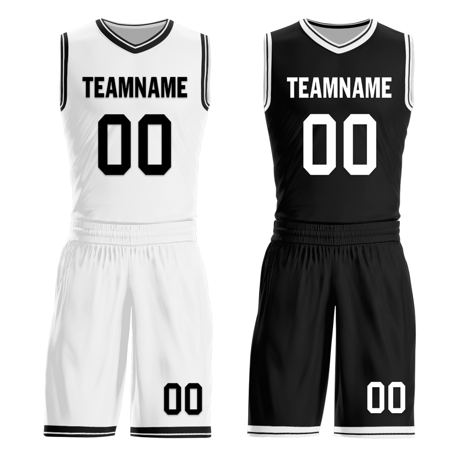 Custom White Black Classic Style Reversible Basketball Uniform Personalized COOLMAX BBJR-D017008