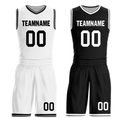 Custom White Black Classic Style Reversible Basketball Uniform Personalized COOLMAX BBJR-D017008