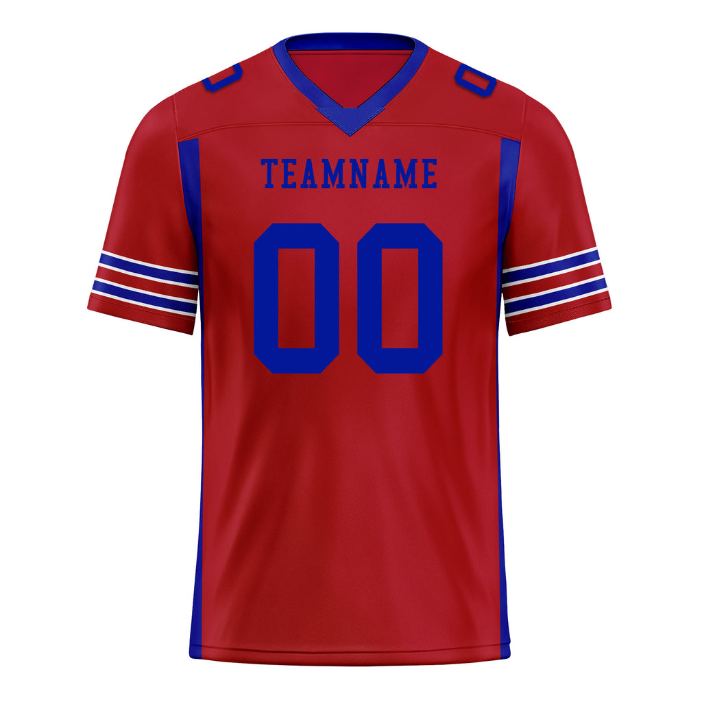 Custom Blue Red Striped Sleeves Personalized Authentic Football Jersey FBJ02-D06057