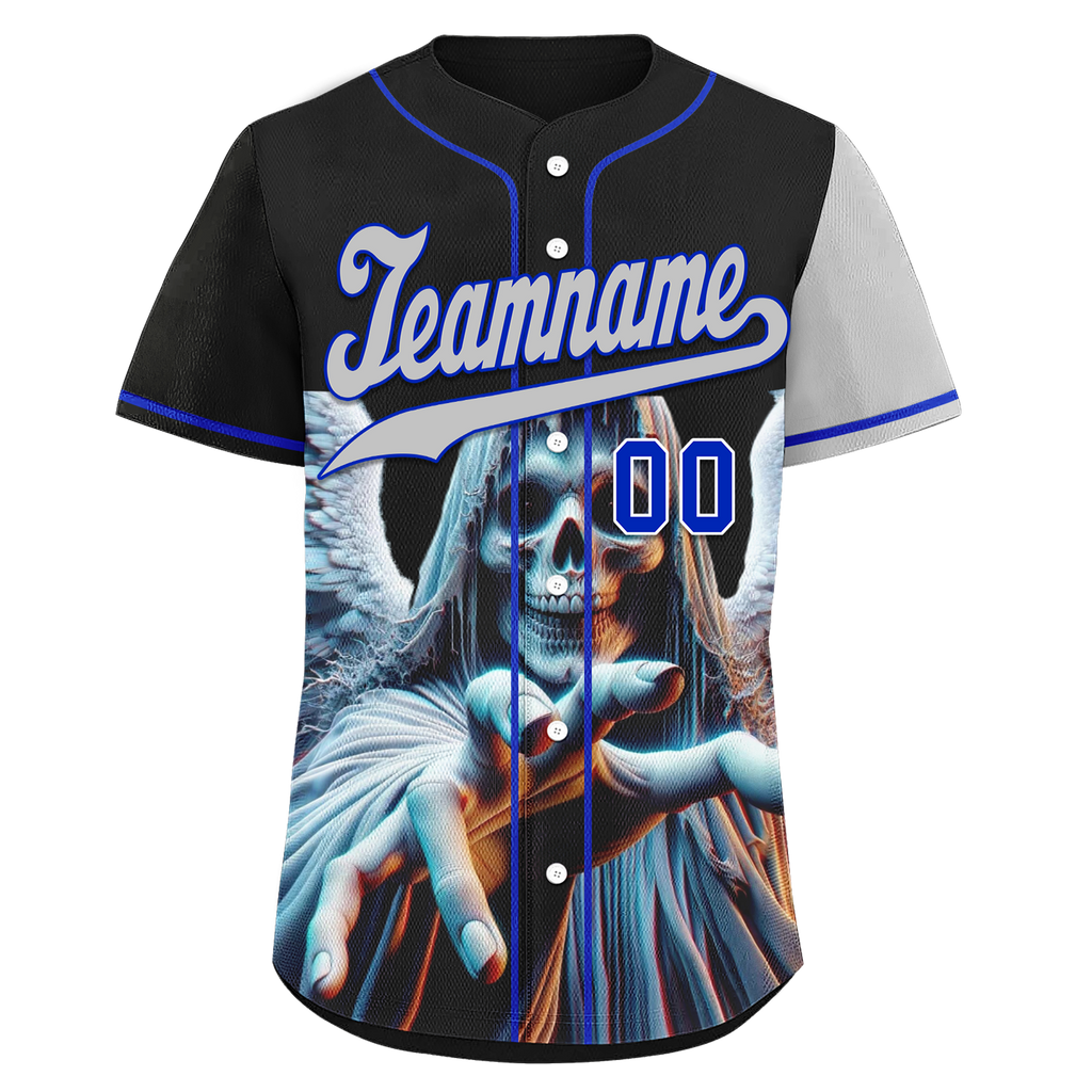 Custom Black Gray Skull Fashion Personalized Authentic Baseball Jersey BSBJ01-D017144