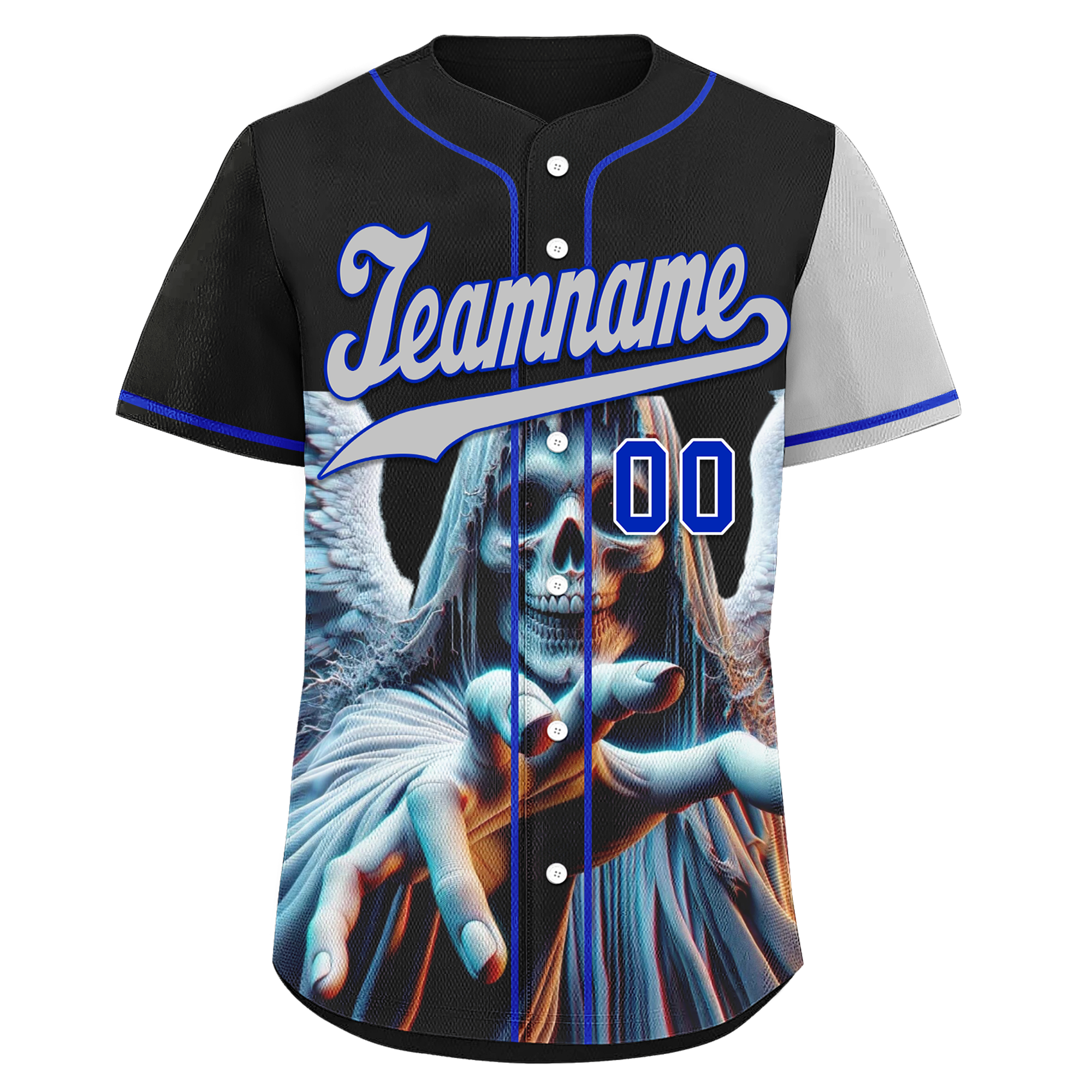 Custom Black Gray Skull Fashion Personalized Authentic Baseball Jersey BSBJ01-D017144