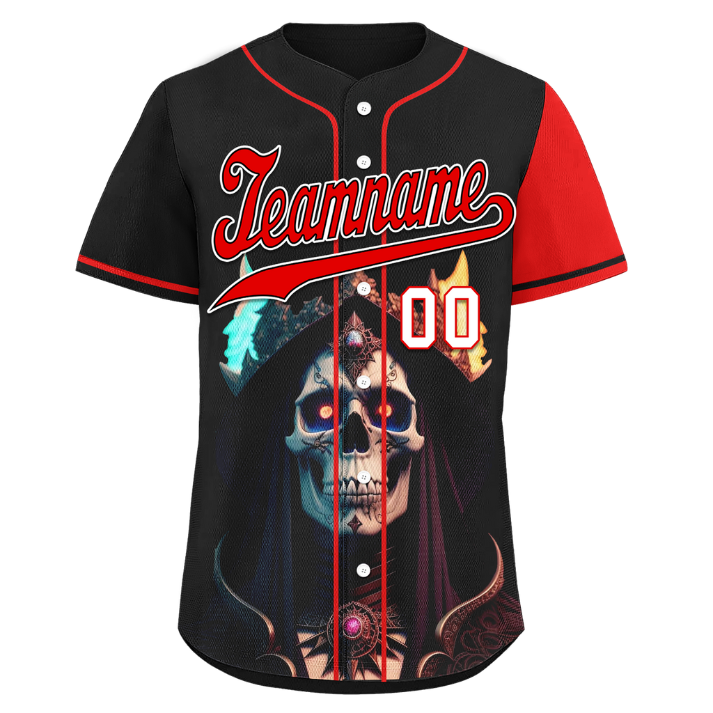 Custom Black Red Skull Fashion Personalized Authentic Baseball Jersey BSBJ01-D017159