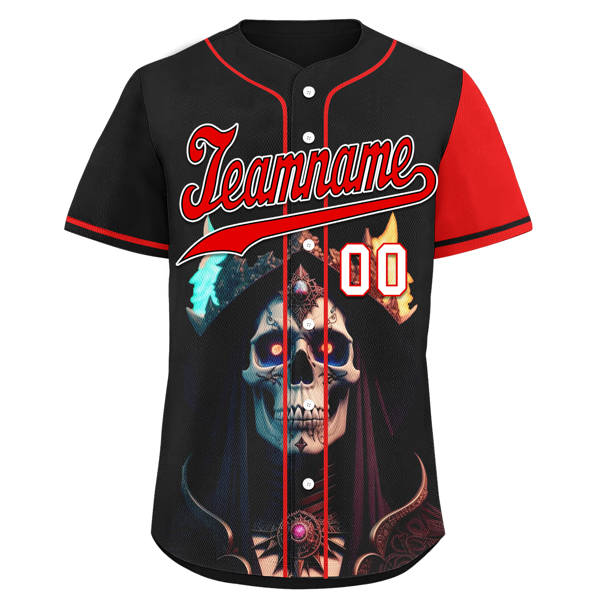 Custom Black Red Skull Fashion Personalized Authentic Baseball Jersey BSBJ01-D017159