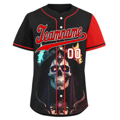 Custom Black Red Skull Fashion Personalized Authentic Baseball Jersey BSBJ01-D017159