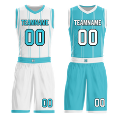 Custom White Blue Classic Style Reversible Basketball Uniform Personalized COOLMAX BBJR-D017013