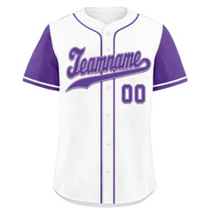 Custom White Purple Raglan Sleeves Personalized Authentic Baseball Jersey BSBJ01-D020200-13