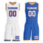 Custom White Blue Classic Style Reversible Basketball Uniform Personalized COOLMAX BBJR-D017039