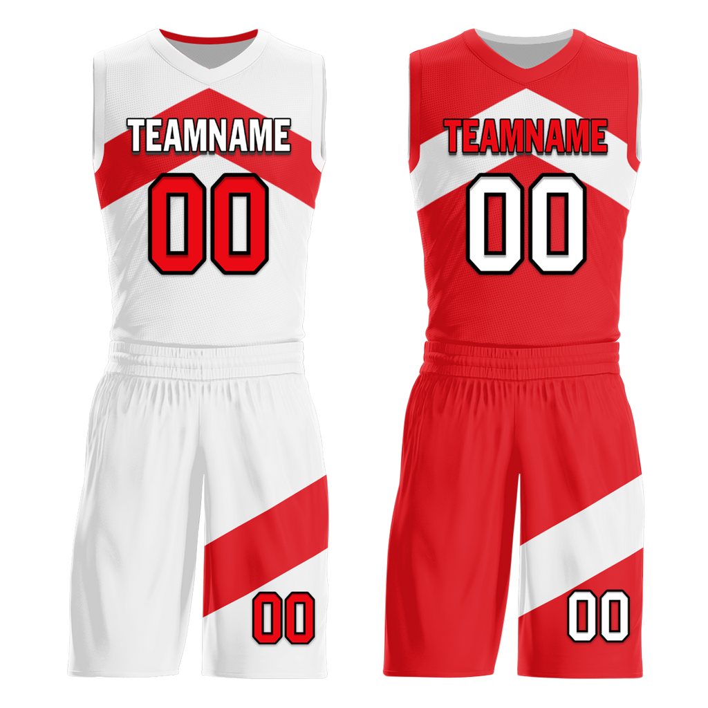 Custom White Red Classic Style Reversible Basketball Uniform Personalized COOLMAX BBJR-D017026