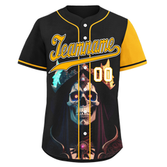 Custom Black Yellow Skull Fashion Personalized Authentic Baseball Jersey BSBJ01-D017155