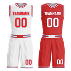 Custom White Red Classic Style Reversible Basketball Uniform Personalized COOLMAX BBJR-D017041