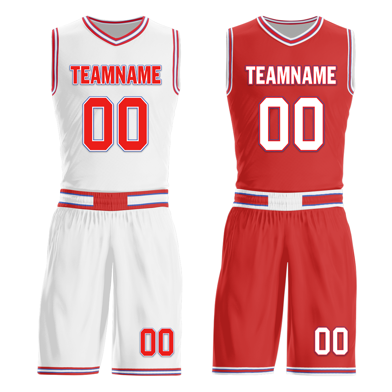Custom White Red Classic Style Reversible Basketball Uniform Personalized COOLMAX BBJR-D017041