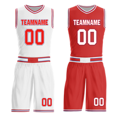 Custom White Red Classic Style Reversible Basketball Uniform Personalized COOLMAX BBJR-D017041