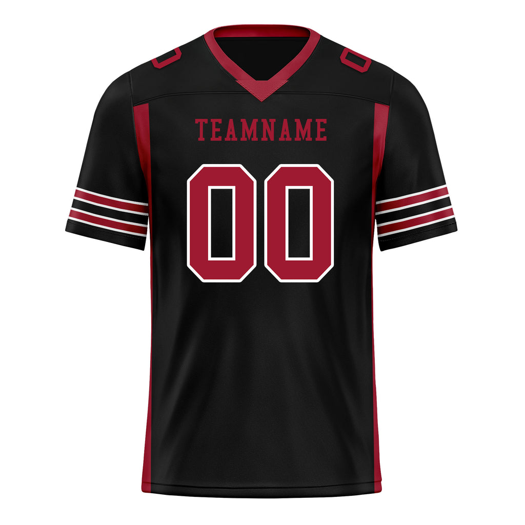 Custom Black Red Striped Sleeves Personalized Authentic Football Jersey FBJ02-D06074
