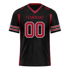 Custom Black Red Striped Sleeves Personalized Authentic Football Jersey FBJ02-D06074