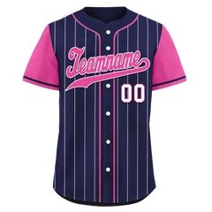 Custom Blue Pink Stripe Fashion Personalized Authentic Baseball Jersey BSBJ01-D017227