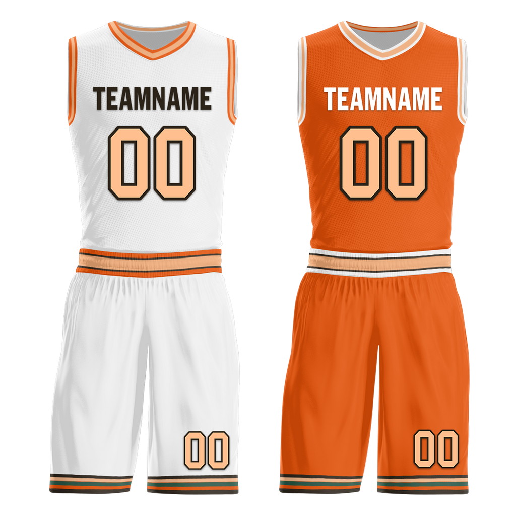 Custom White Orange Classic Style Reversible Basketball Uniform Personalized Ordinary BBJR-D017052