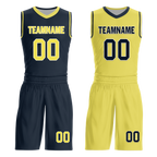 Custom Blue Yellow Classic Style Reversible Basketball Uniform Personalized Ordinary BBJR-D017059