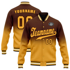 Custom Brown Yellow Fade Fashion Jacket Bomber Full-Snap Varsity Letterman Personalized Jacket FZ005-D020229-7