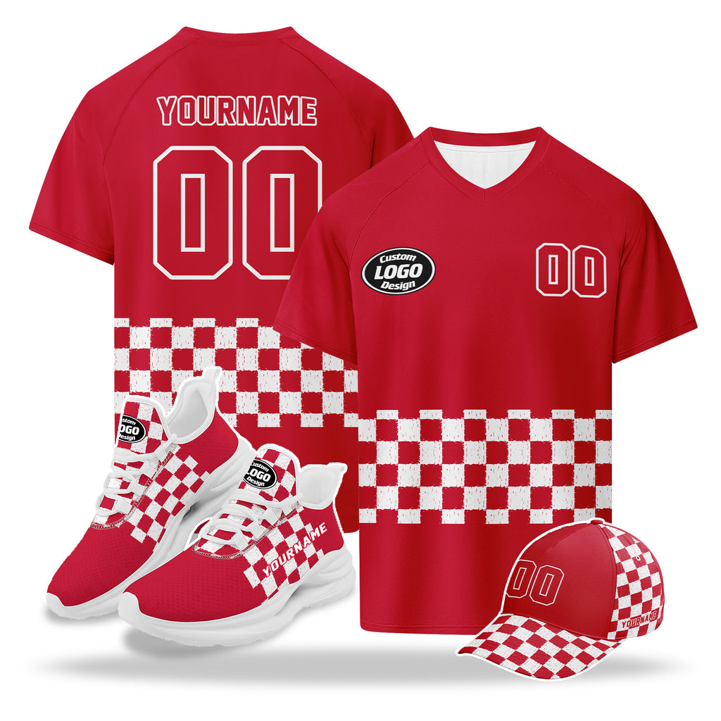 Custom 2026 World Cup Austria High Quality Soccer Stadium Version Jersey Sneakers Sports Shoes and Hat Combo Offer Personalized Team Name and Logo ZH-F027104-8
