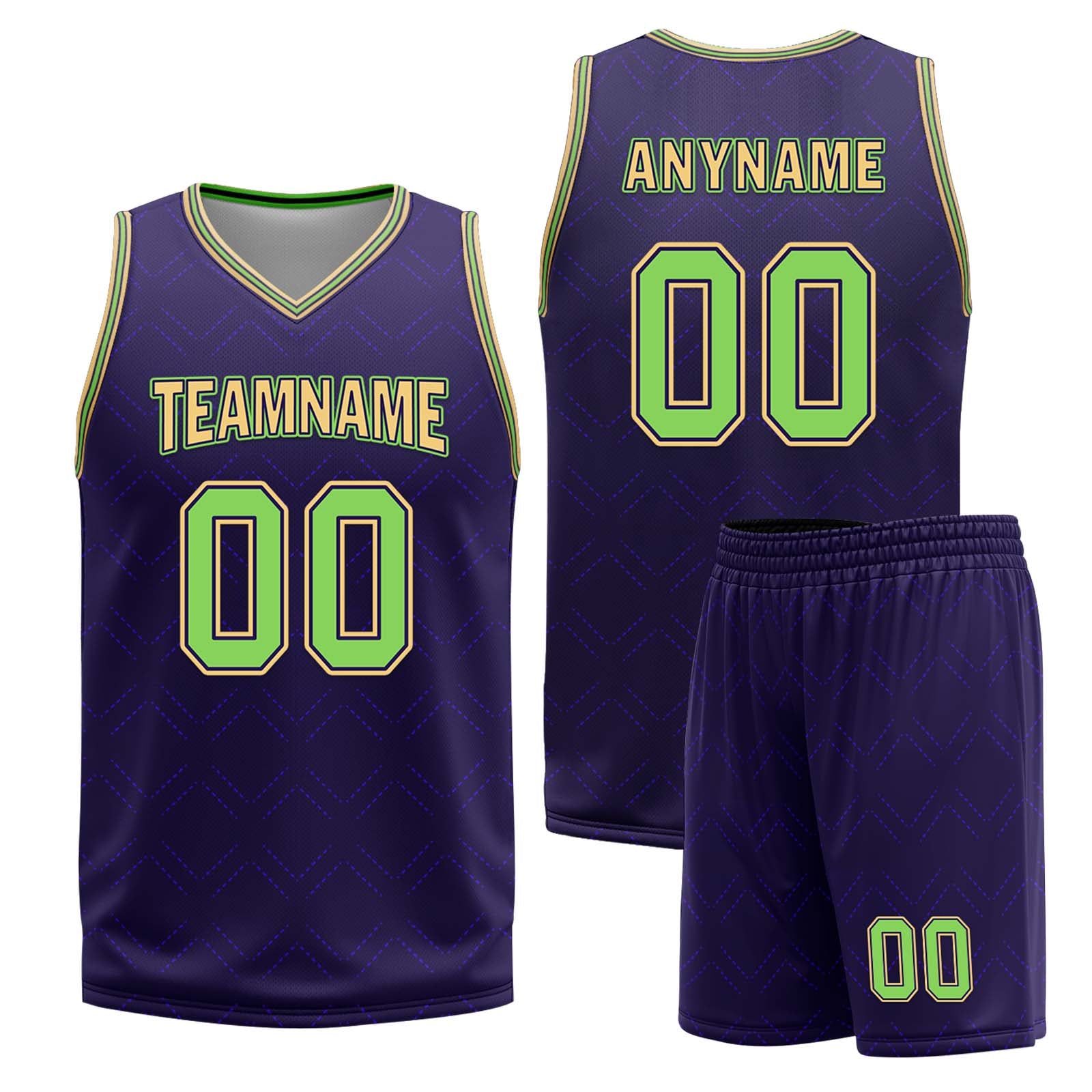 Custom Purple Green Gold New Orleans City Edition Personalized Reversible Basketball Set Sports Basketball Jersey BBJ01R-D0610-19