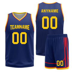 Custom Navy Blue Red Gold Golden State City Edition Personalized Reversible Basketball Set Sports Basketball Jersey BBJ01R-D0610-10