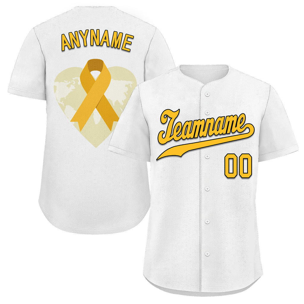 Custom White World Cancer Day Personalized Authentic Baseball Jersey BSBJ01-E06020-3
