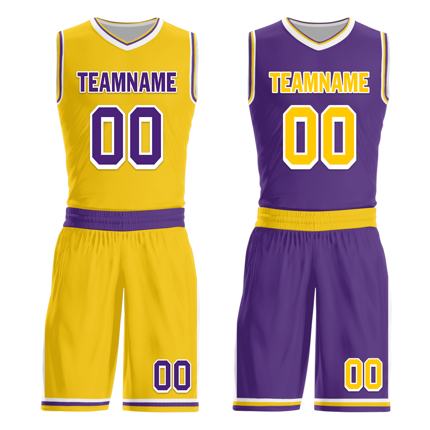 Custom Yellow Purple Classic Style Reversible Basketball Uniform Personalized COOLMAX BBJR-D017034