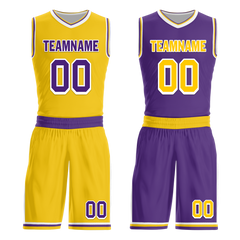 Custom Yellow Purple Classic Style Reversible Basketball Uniform Personalized COOLMAX BBJR-D017034