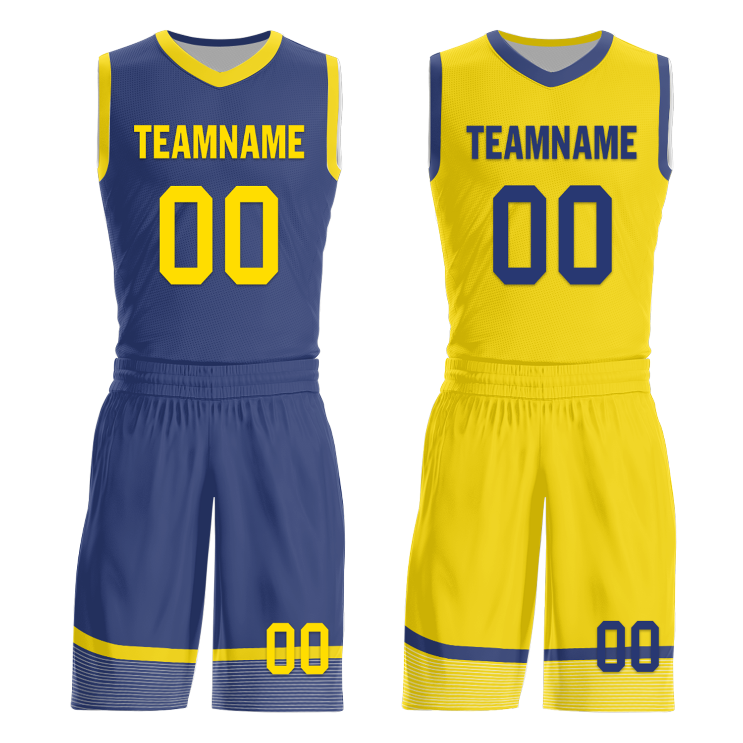 Custom Blue Yellow Classic Style Reversible Basketball Uniform Personalized COOLMAX BBJR-D017003