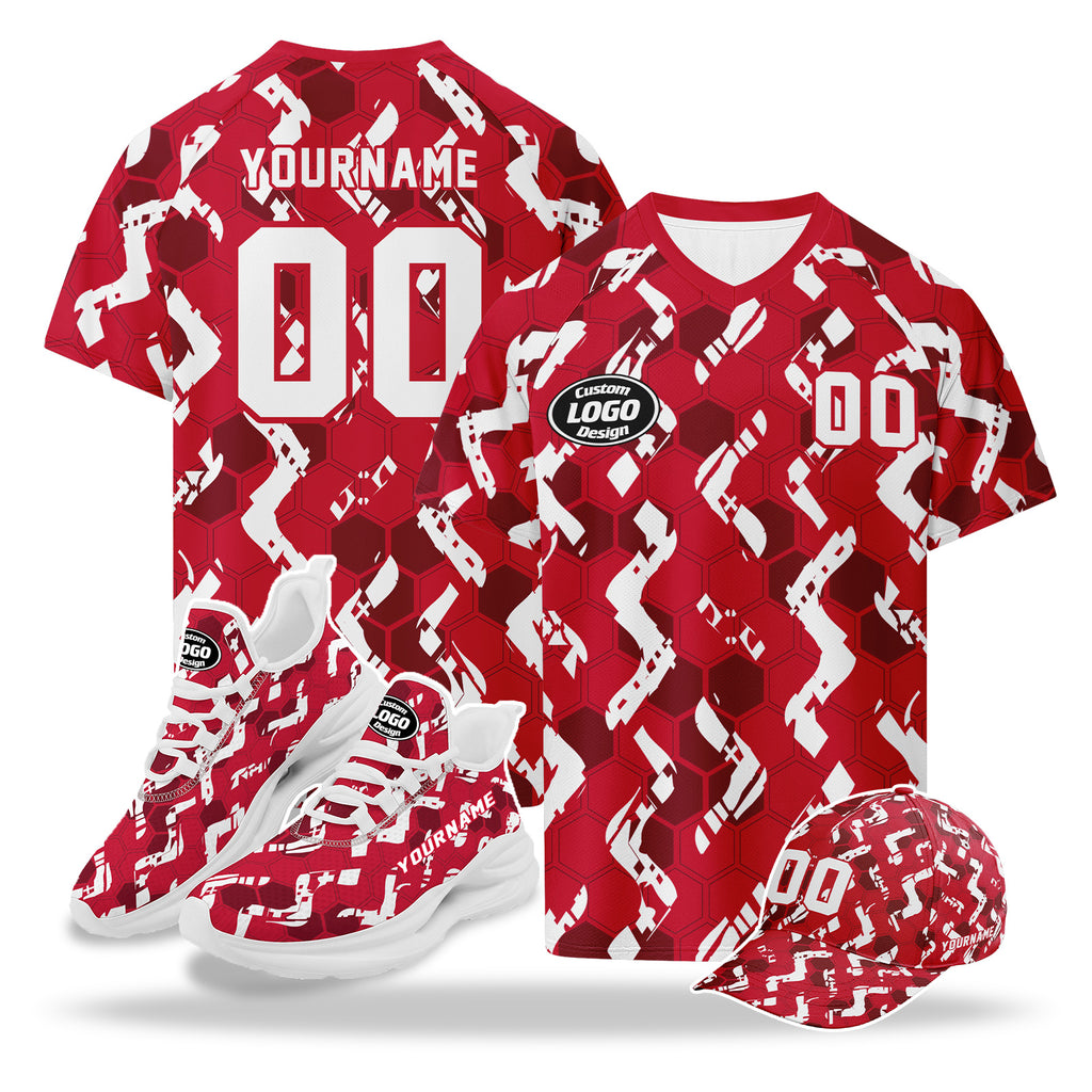 Custom 2026 World Cup Austria High Quality Soccer Stadium Version Jersey Sneakers Sports Shoes and Hat Combo Offer Personalized Team Name and Logo ZH-F027104-3