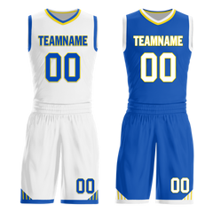 Custom White Blue Classic Style Reversible Basketball Uniform Personalized Ordinary BBJR-D017004